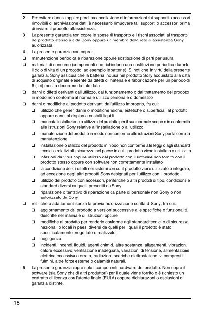 Sony VPCEC4S1E - VPCEC4S1E Documenti garanzia Italiano
