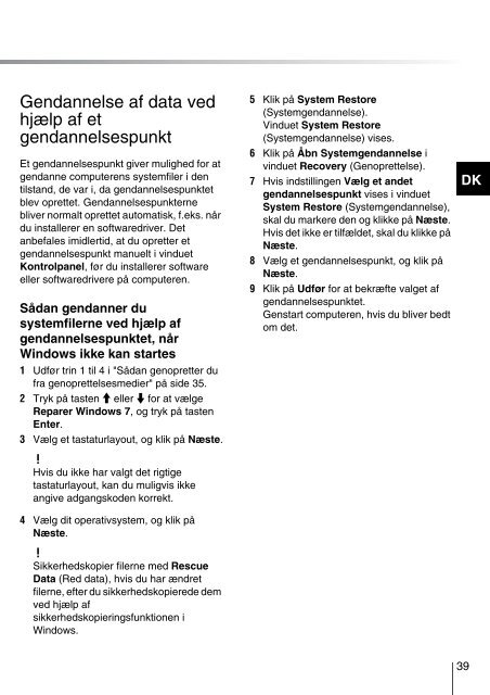 Sony VPCEC4S1E - VPCEC4S1E Guida alla risoluzione dei problemi Danese