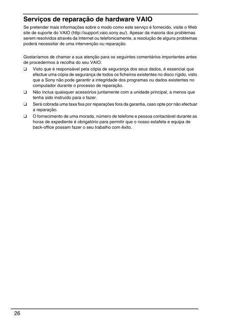 Sony VPCEC4S1E - VPCEC4S1E Documenti garanzia Portoghese