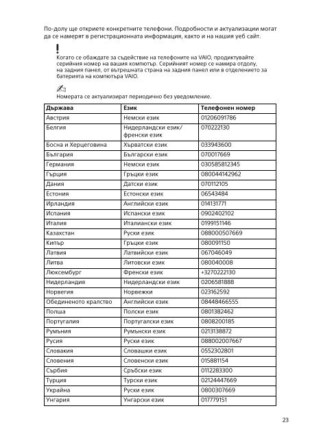 Sony SVT1122B4E - SVT1122B4E Documenti garanzia Bulgaro