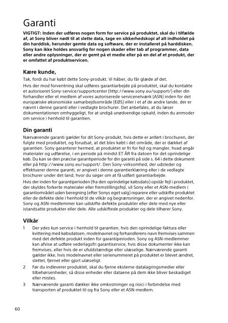 Sony SVT1122B4E - SVT1122B4E Documenti garanzia Norvegese