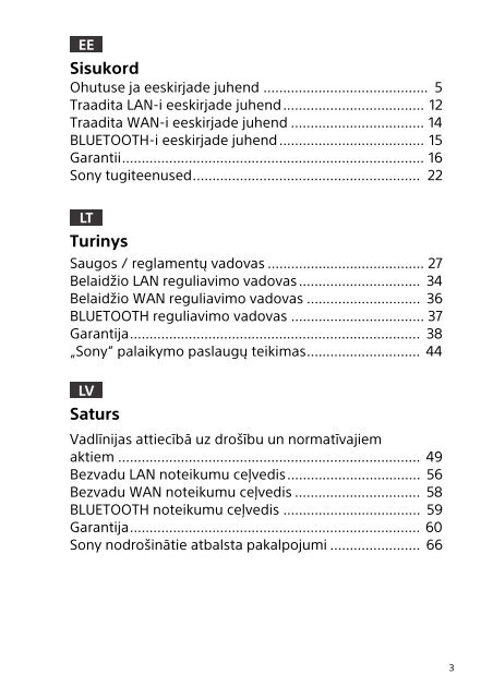 Sony SVT1122B4E - SVT1122B4E Documenti garanzia Estone