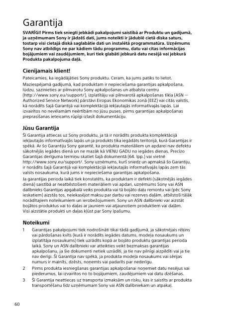 Sony SVT1122B4E - SVT1122B4E Documenti garanzia Estone