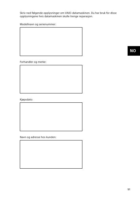 Sony SVT1122B4E - SVT1122B4E Documenti garanzia Svedese