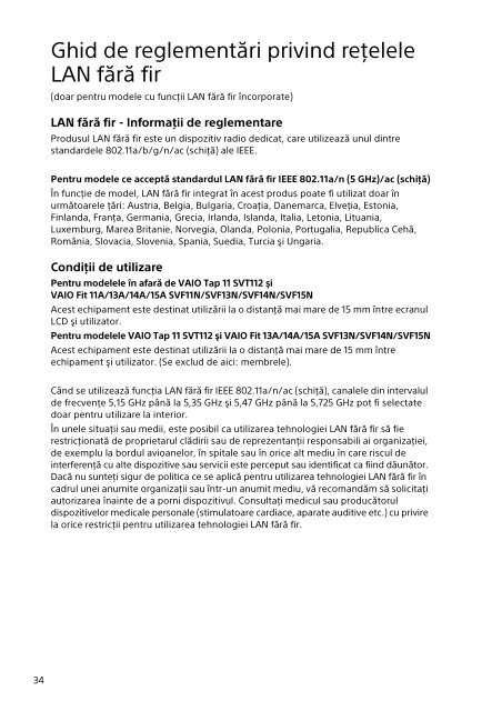 Sony SVT1122B4E - SVT1122B4E Documenti garanzia Rumeno