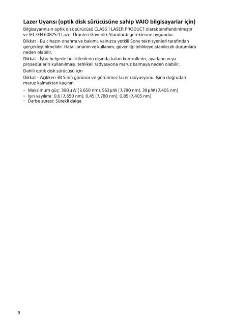 Sony SVT1122B4E - SVT1122B4E Documenti garanzia Turco
