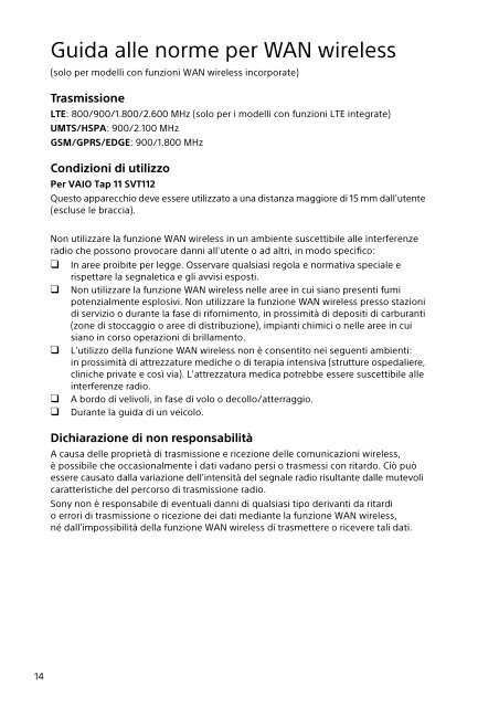 Sony SVT1122B4E - SVT1122B4E Documenti garanzia Italiano