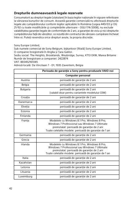 Sony SVT1122B4E - SVT1122B4E Documenti garanzia Polacco