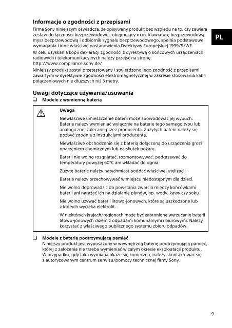 Sony SVT1122B4E - SVT1122B4E Documenti garanzia Polacco