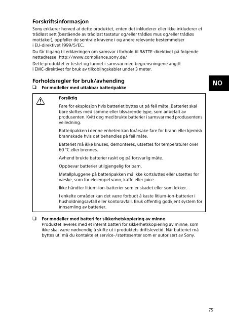 Sony SVT1122B4E - SVT1122B4E Documenti garanzia Danese