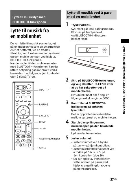 Sony HT-CT790 - HT-CT790 Istruzioni per l'uso Norvegese