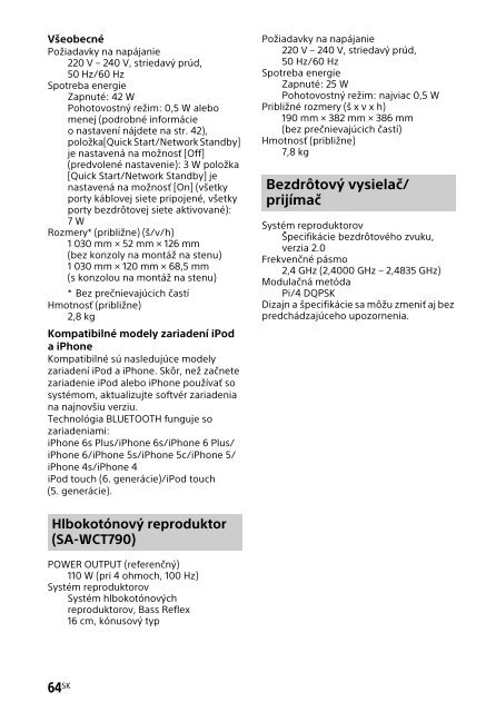 Sony HT-CT790 - HT-CT790 Istruzioni per l'uso Slovacco