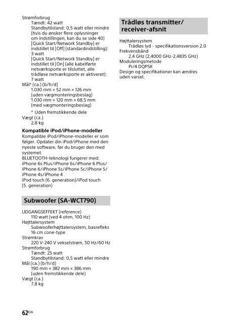 Sony HT-CT790 - HT-CT790 Istruzioni per l'uso Danese