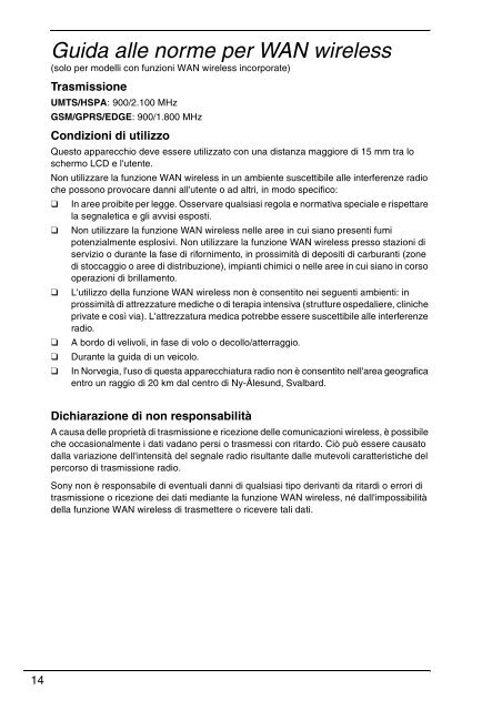 Sony VPCZ13M9E - VPCZ13M9E Documents de garantie Italien