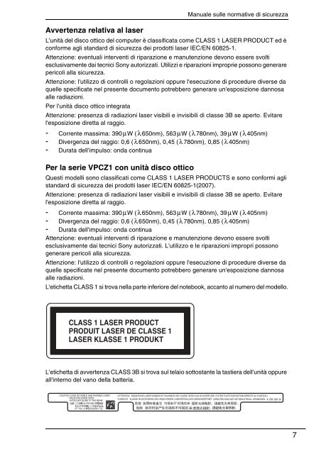Sony VPCZ13M9E - VPCZ13M9E Documents de garantie Italien