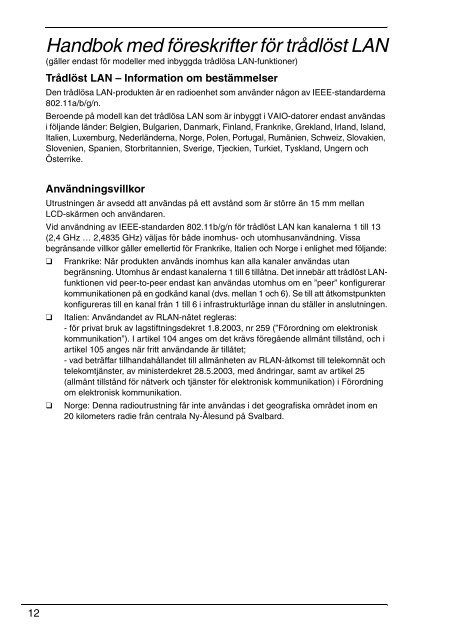 Sony VPCZ13M9E - VPCZ13M9E Documents de garantie Su&eacute;dois