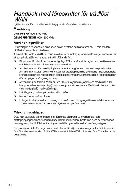 Sony VPCZ13M9E - VPCZ13M9E Documents de garantie Su&eacute;dois