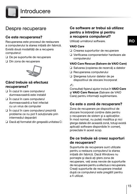 Sony VPCZ13M9E - VPCZ13M9E Guide de d&eacute;pannage Roumain