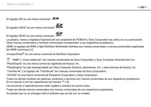 Sony VPCZ13M9E - VPCZ13M9E Mode d'emploi Espagnol