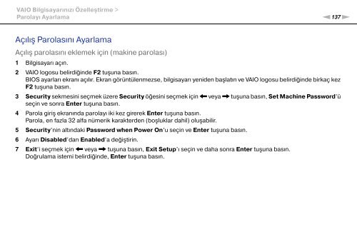 Sony VPCZ13M9E - VPCZ13M9E Mode d'emploi Turc