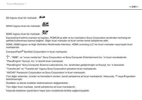 Sony VPCZ13M9E - VPCZ13M9E Mode d'emploi Turc