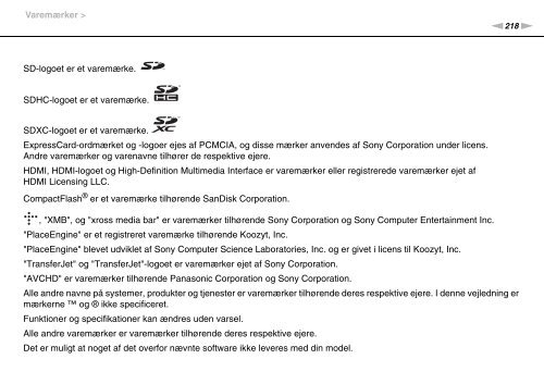 Sony VPCZ13M9E - VPCZ13M9E Mode d'emploi Danois