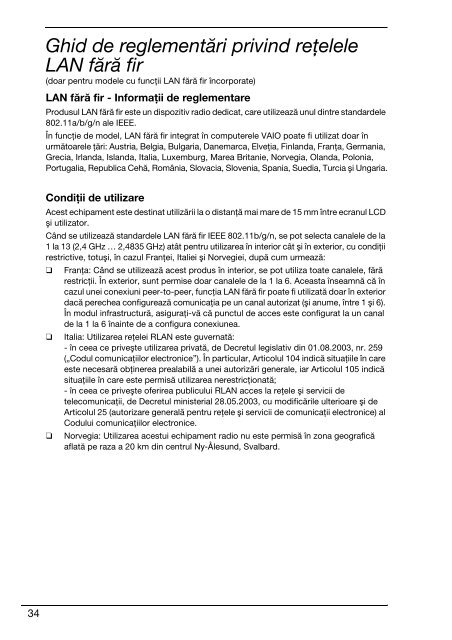 Sony VPCZ13M9E - VPCZ13M9E Documents de garantie Roumain
