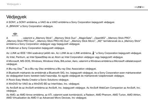 Sony VPCZ13M9E - VPCZ13M9E Mode d'emploi Hongrois