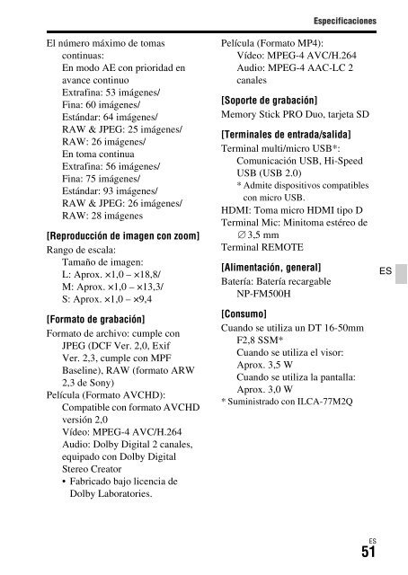 Sony ILCA-77M2M - ILCA-77M2M Mode d'emploi Espagnol