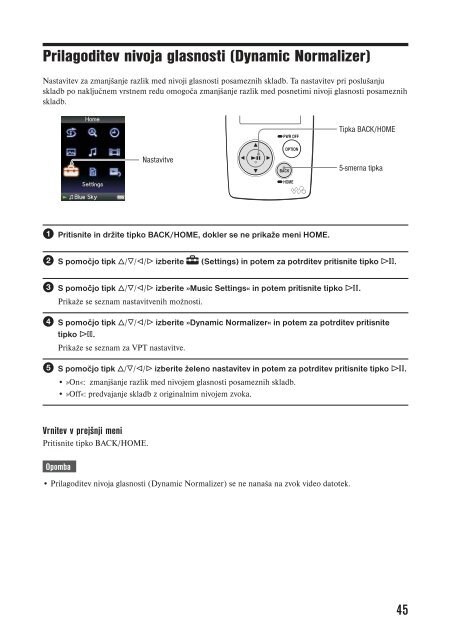 Sony NWZ-A816 - NWZ-A816 Istruzioni per l'uso Sloveno