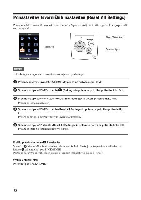 Sony NWZ-A816 - NWZ-A816 Istruzioni per l'uso Sloveno