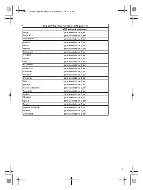 Sony VGN-FW32J - VGN-FW32J Documenti garanzia Olandese