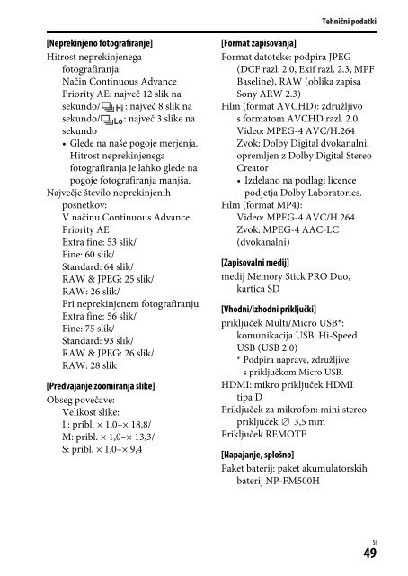 Sony ILCA-77M2M - ILCA-77M2M Mode d'emploi Slov&eacute;nien