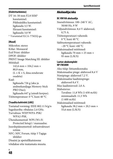 Sony ILCA-77M2M - ILCA-77M2M Mode d'emploi Estonien