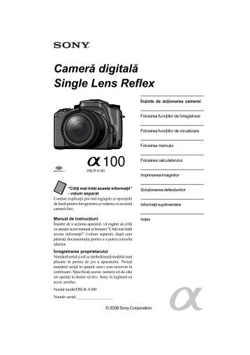 Sony DSLR-A100H - DSLR-A100H Mode d'emploi Roumain