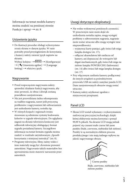 Sony HDR-CX320E - HDR-CX320E Consignes d&rsquo;utilisation Polonais