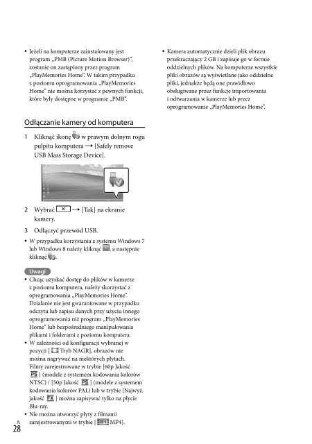 Sony HDR-CX320E - HDR-CX320E Consignes d&rsquo;utilisation Polonais