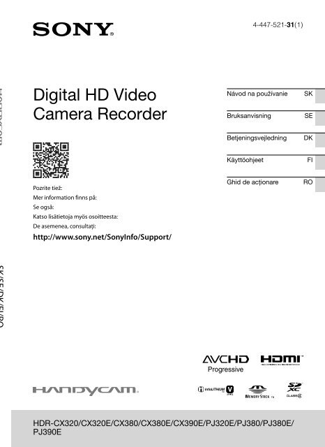 Sony HDR-CX320E - HDR-CX320E Consignes d&rsquo;utilisation Roumain