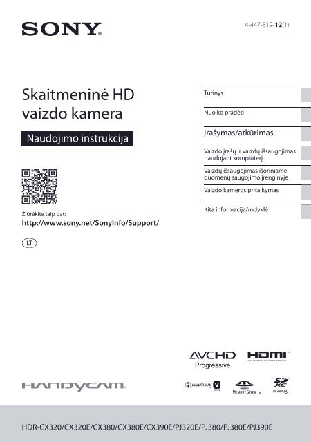 Sony HDR-CX320E - HDR-CX320E Mode d'emploi Lituanien