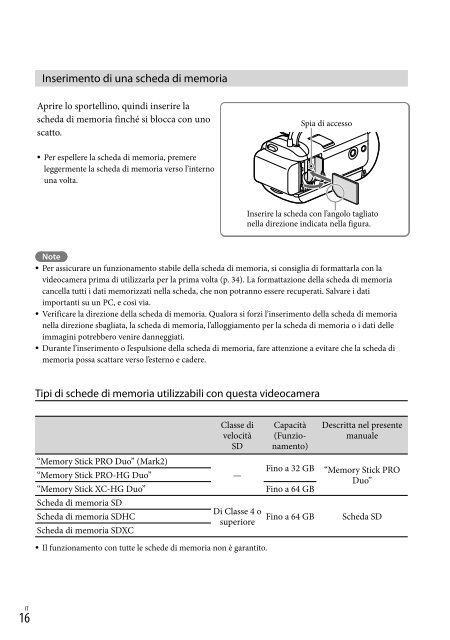 Sony HDR-CX320E - HDR-CX320E Consignes d&rsquo;utilisation Italien