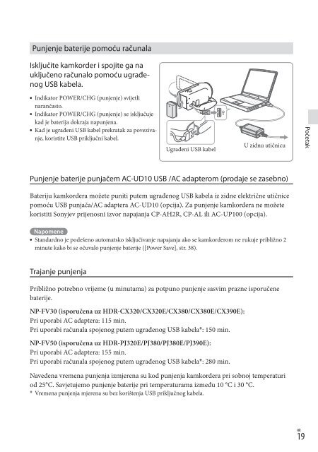 Sony HDR-CX320E - HDR-CX320E Mode d'emploi Croate