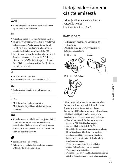 Sony HDR-CX320E - HDR-CX320E Consignes d&rsquo;utilisation Finlandais