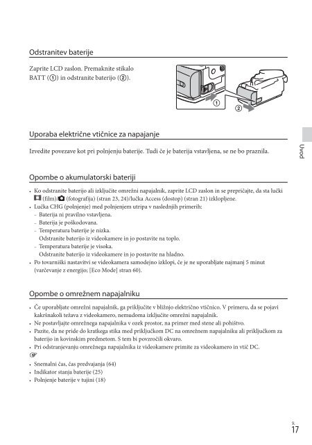 Sony HDR-CX320E - HDR-CX320E Mode d'emploi Slov&eacute;nien