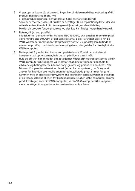 Sony SVD1321Z9R - SVD1321Z9R Documents de garantie Danois