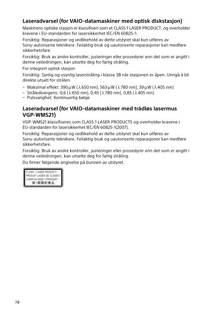 Sony SVD1321Z9R - SVD1321Z9R Documents de garantie Danois