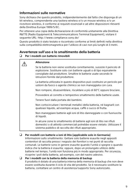 Sony SVD1321Z9R - SVD1321Z9R Documents de garantie Italien