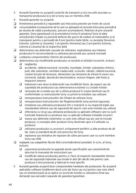 Sony SVD1321Z9R - SVD1321Z9R Documents de garantie Roumain