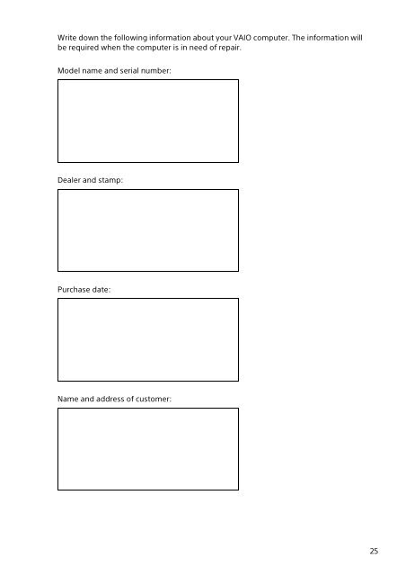 Sony SVD1321Z9R - SVD1321Z9R Documents de garantie Anglais