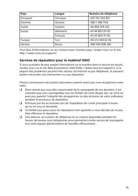 Sony SVD1321Z9R - SVD1321Z9R Documents de garantie