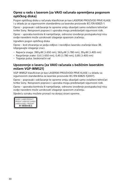 Sony SVF1521B6E - SVF1521B6E Documenti garanzia Sloveno